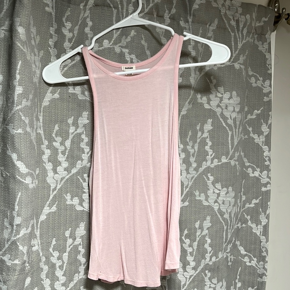 Small Garage light pink razorback tank top